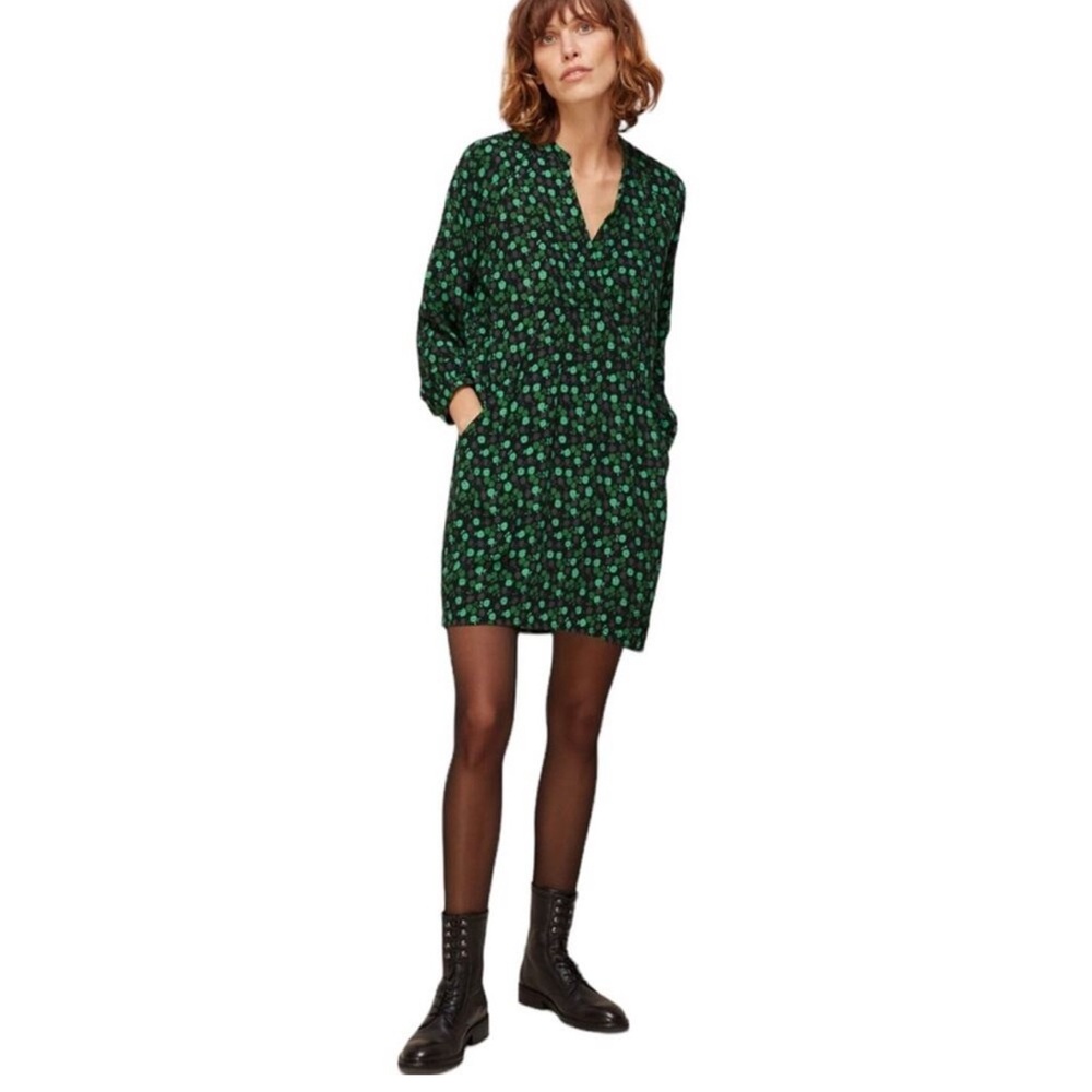 Whistles Green Winter Ditsy‎ Sack Floral Pocket Relaxed Renewable Boho Dress S